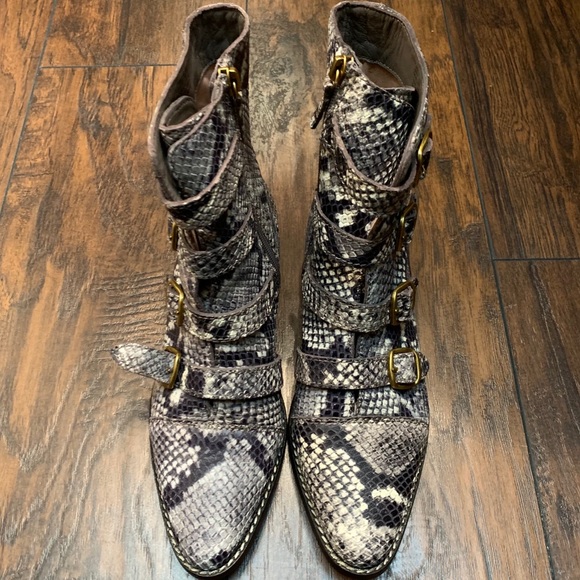 NWT J. Crew Multi-Buckle Snakeskin Leather Short Boot in Ivory Black - Picture 9 of 12